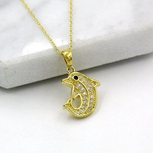 925 Sterling Silver Gold Plated Minimalist Dolphin Pendant Necklace